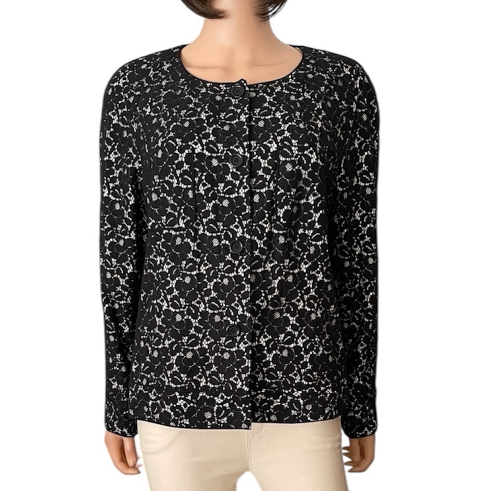 Talbots Black and White Lace Cotton Blazer With Cotton Lining